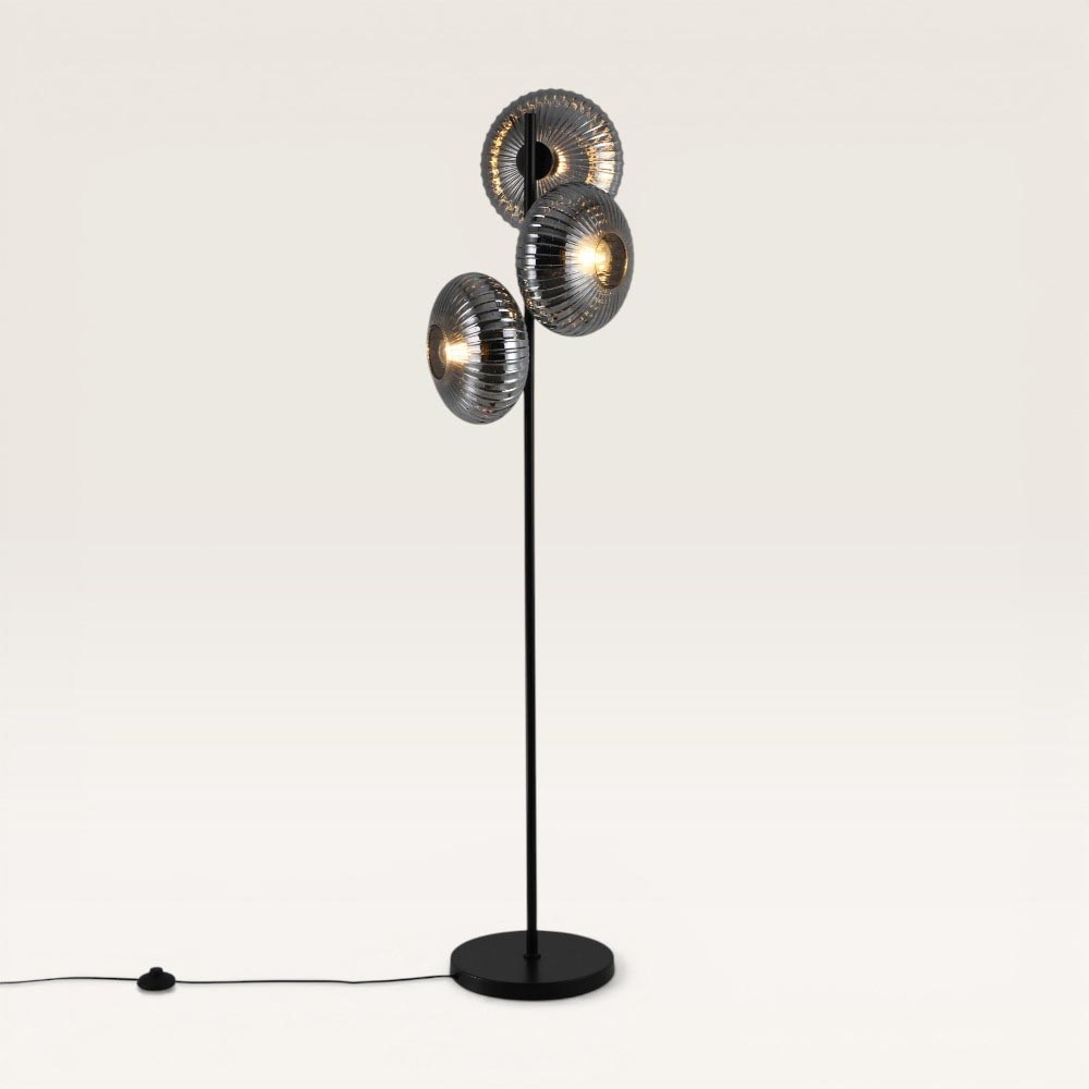 Lampadaire Virello vetro fumé l - Sphères en verre fumé strié