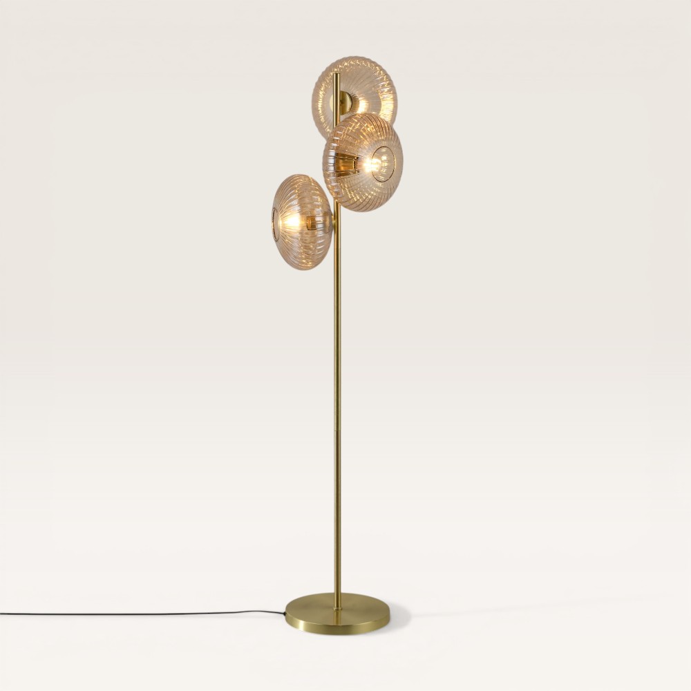 Floor lamp Virello ambra l - Ribbed amber-coloured glass globes
