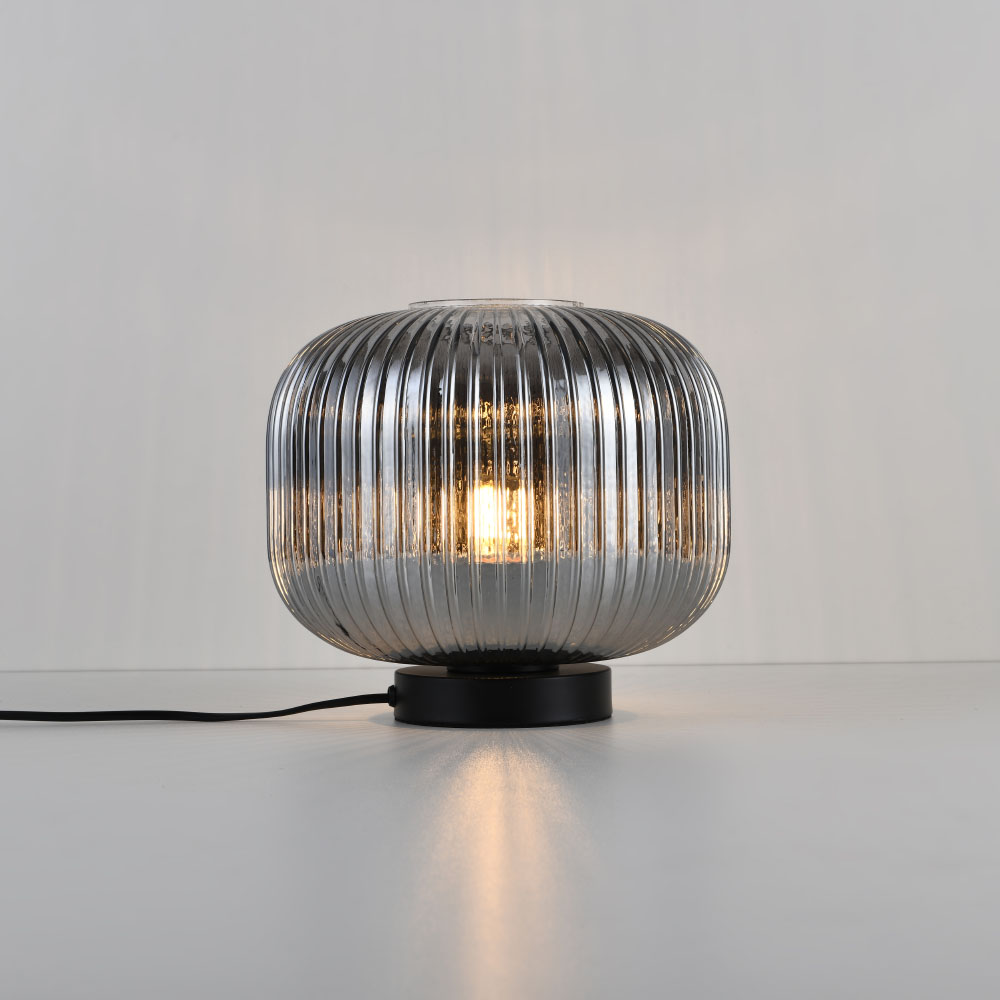Lampe de table Virello vetro fumé s - Sphère en verre fumé - Pied noir