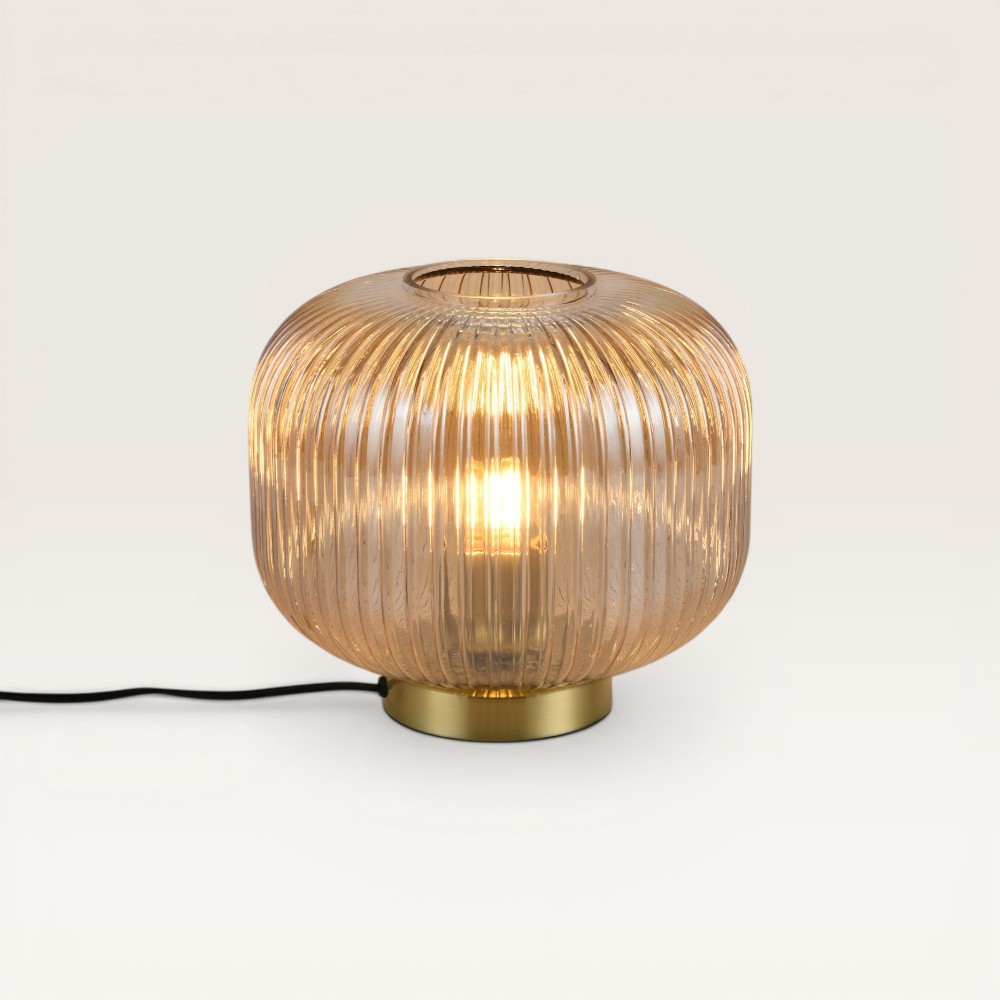 Tischlampe Virello ambra s – Kugel aus Glas – Goldener runder Fuß