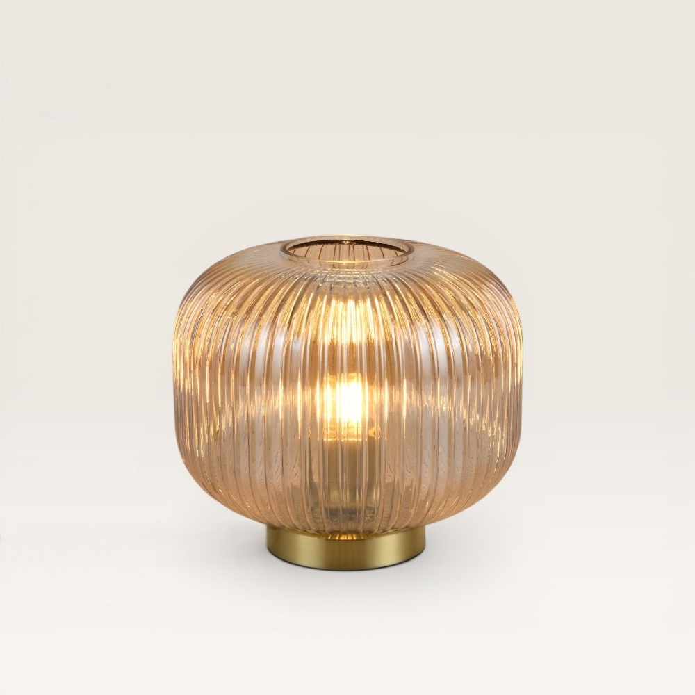Tischlampe Virello ambra s – Lampe mit Kugel aus geripptem Glas