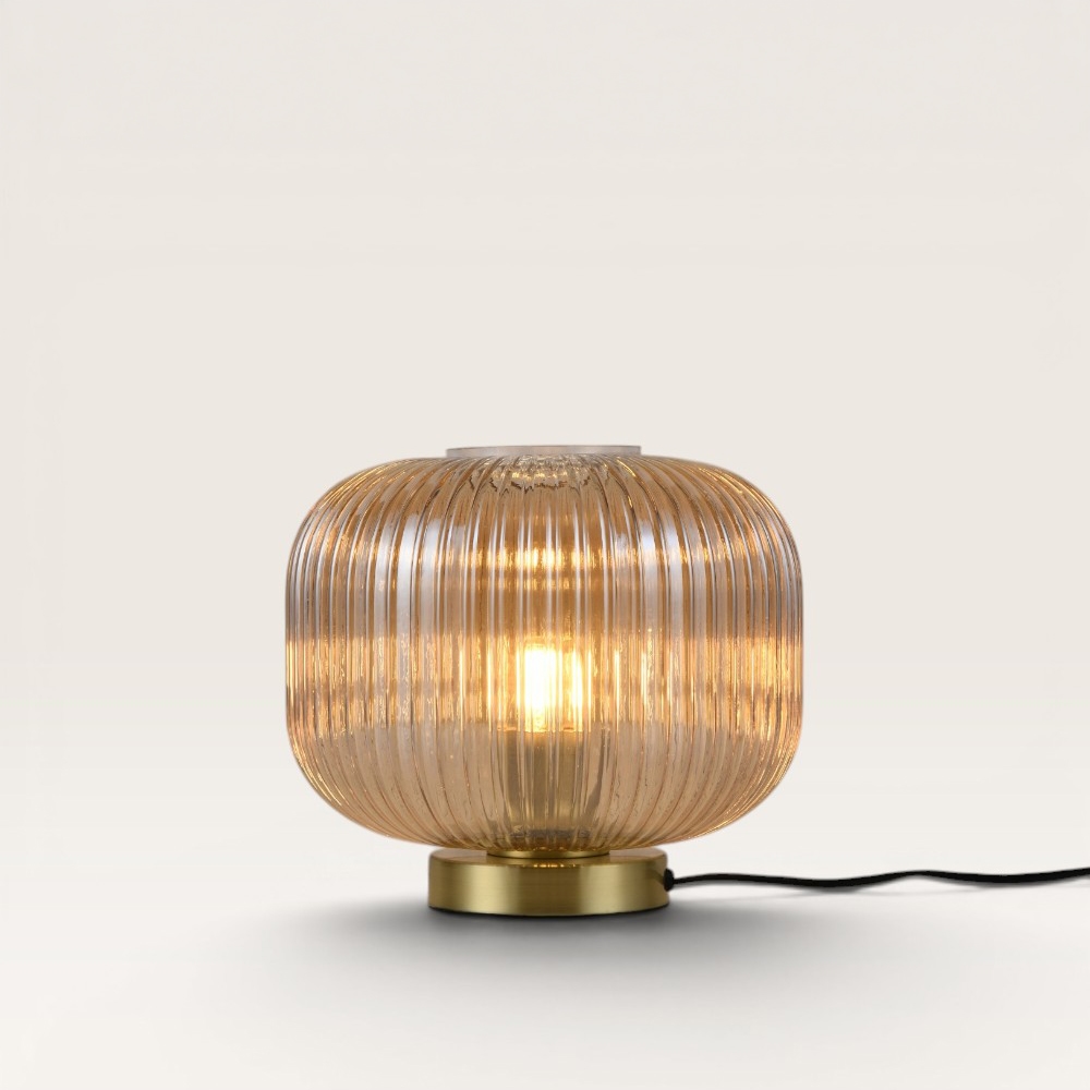 Tischlampe Virello ambra s – Lampe mit Kugel aus geripptem Glas