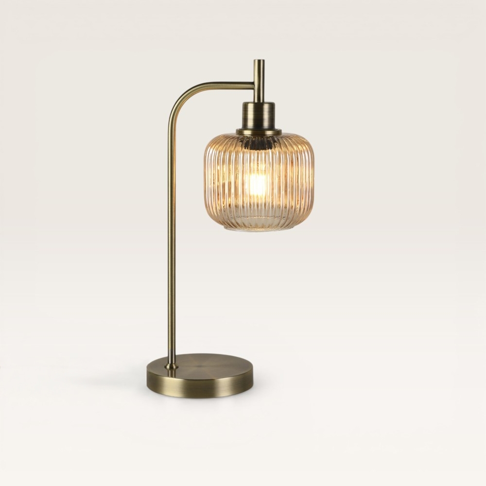 Tischlampe Virello ambra angolo – Kugel aus bernsteinfarbenem Glas