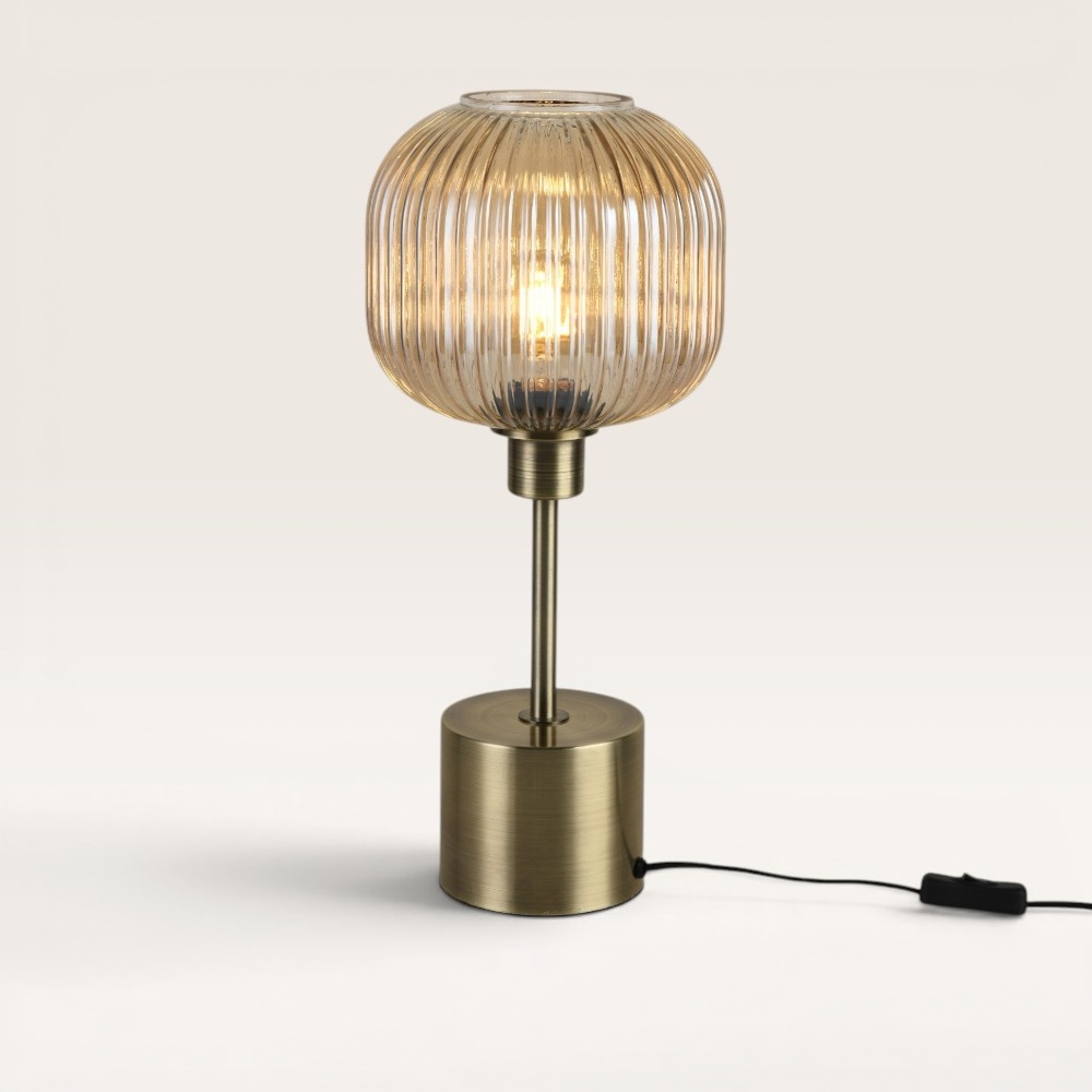 Tischlampe Virello ambra spillo – Kugel aus bernsteinfarbenem Glas