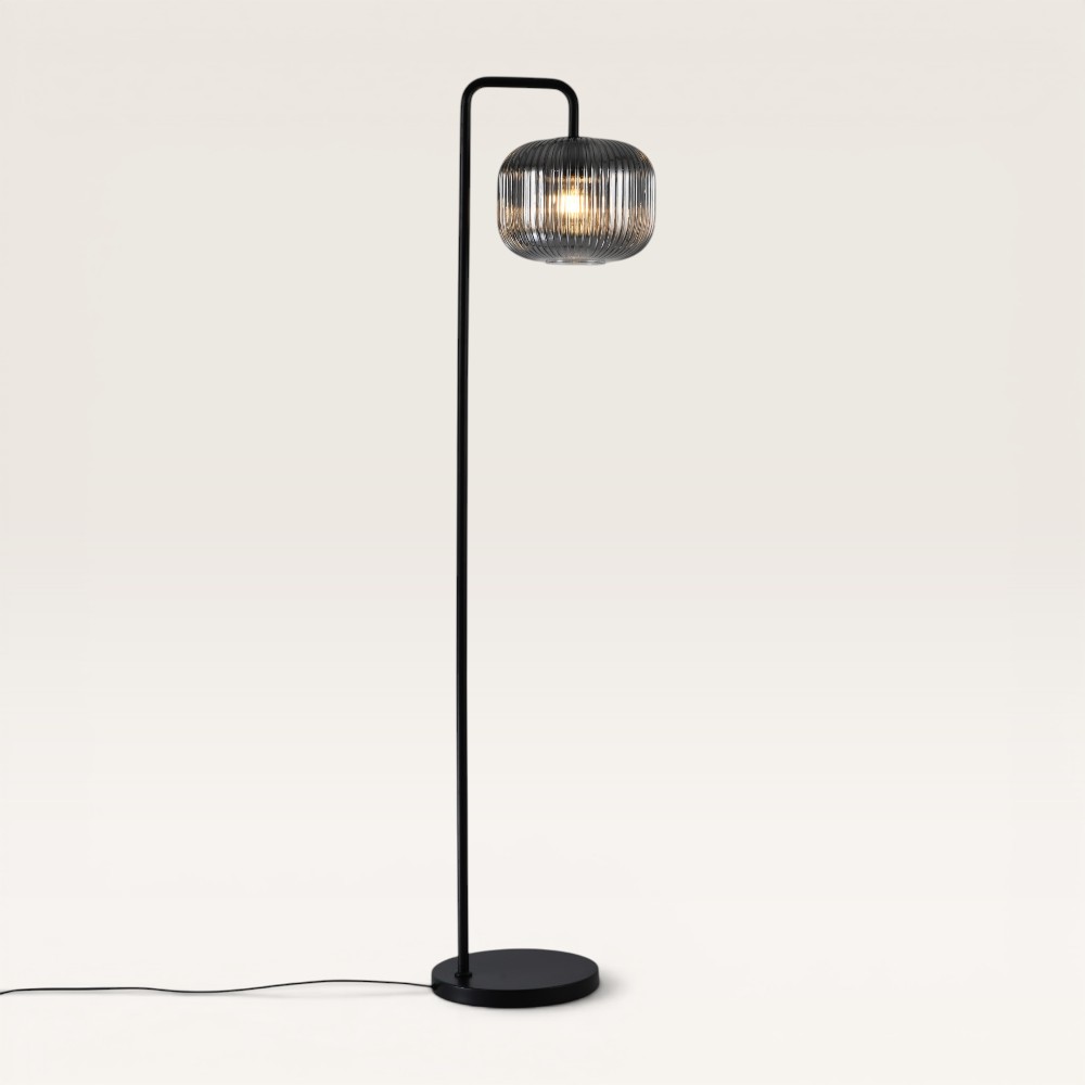 Floor lamp Virello vetro fumé angolo l - Ribbed smoked glass globe