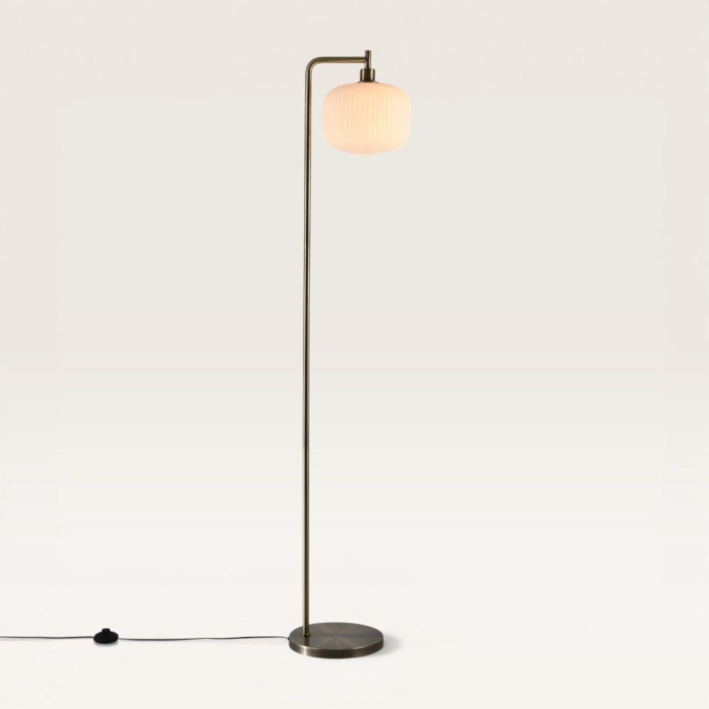 Lampadaire Virello bianco angolo l - Sphère en verre blanc strié