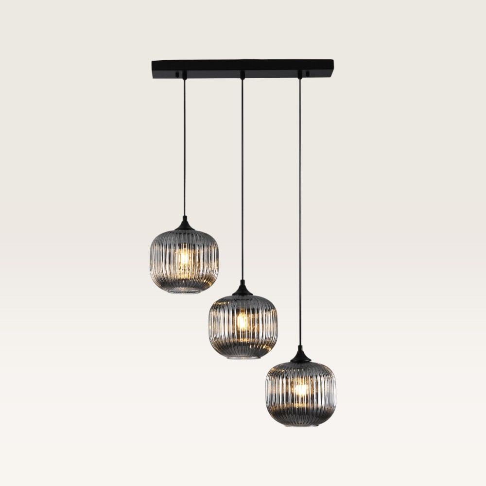 Hänglampa Virello vetro fumé IIl - Tre kulor av räfflat rökfärgat glas