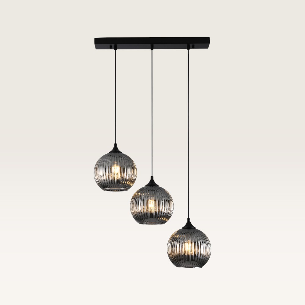 Hänglampa Globo vetro fumé IIl - Tre kulor av räfflat rökfärgat glas