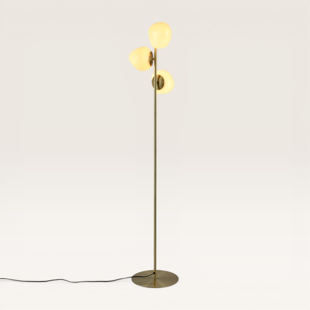 Floor lamp Elyndra crema ottone l - Featuring uniquely shaped white globes