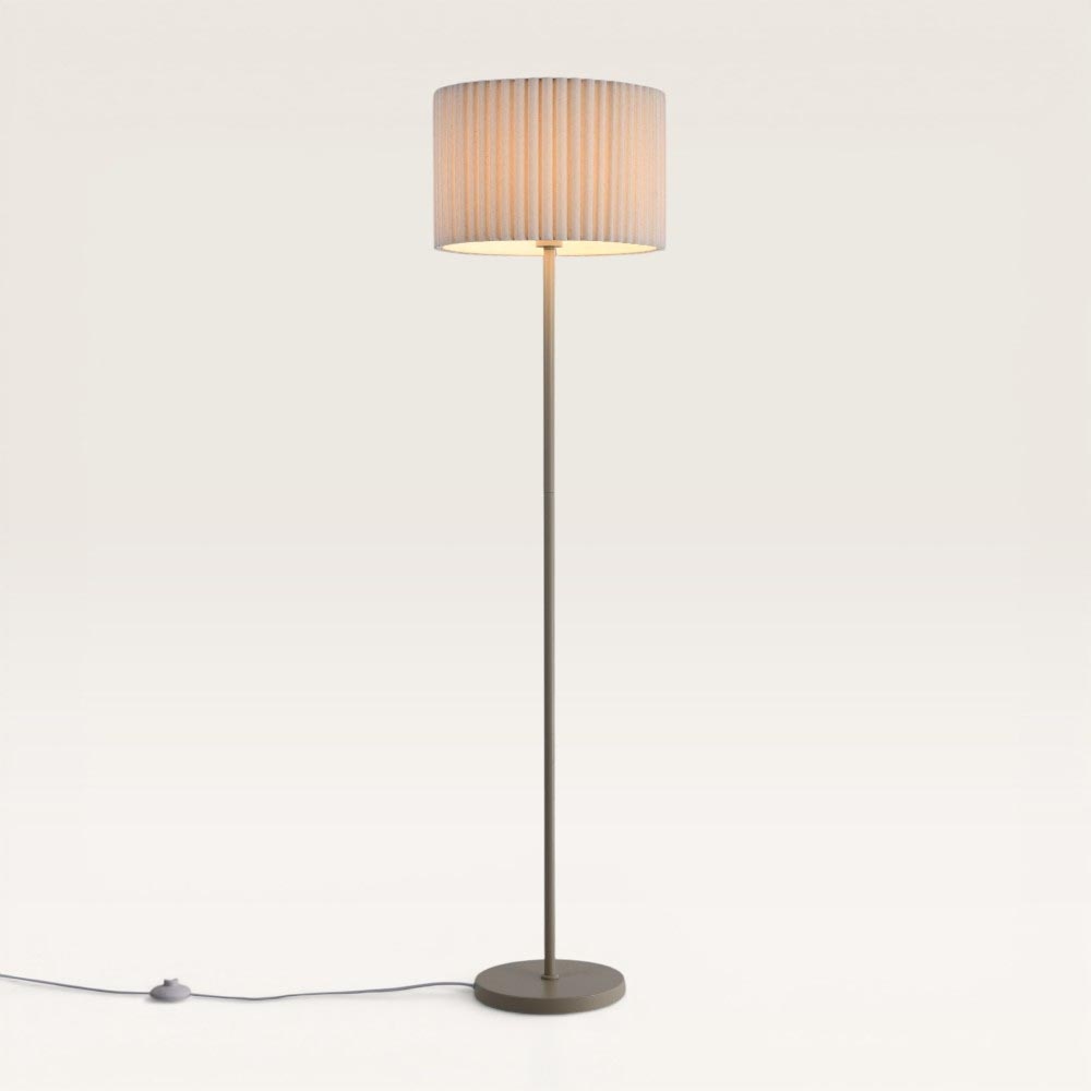 Staande lamp Selyra lino bianco l - Kap van geplooid linnen en metalen voet