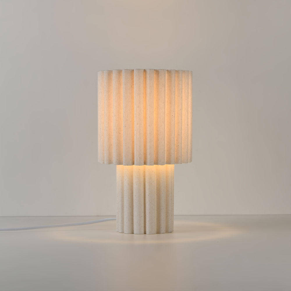 Bordlampe Selyra lino - Champignonlampe - Linnedskærm og stilk - Hvid