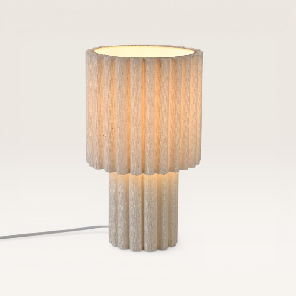Tischleuchte Selyra lino – Pilzlampe, komplett aus plissiertem Leinen