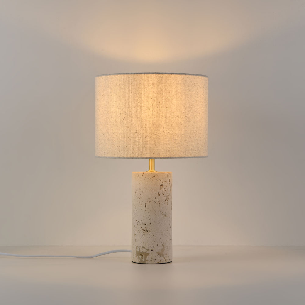 Bordlampe Nalori lino travertino - IP20 - Linnedskærm - Fod af travertin