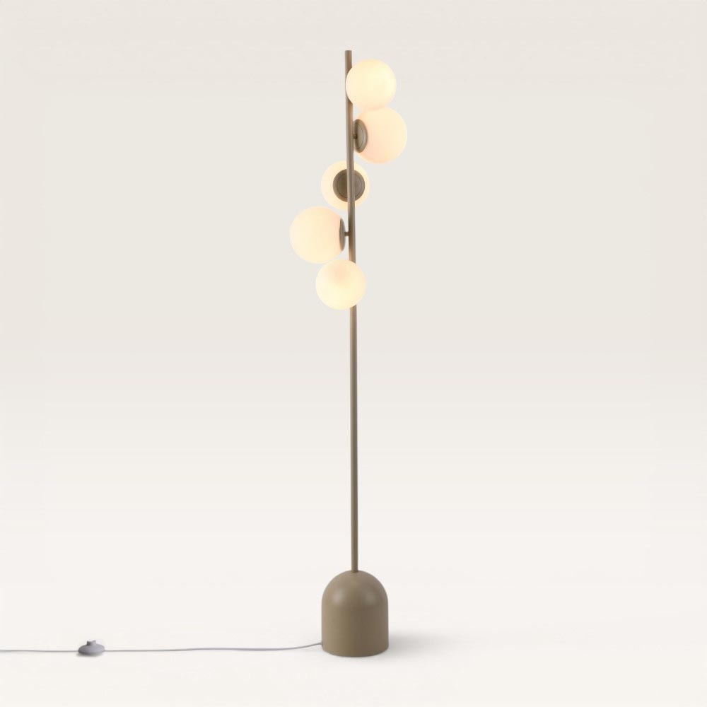 Staande lamp Evania crema V - Vijf bollen van opaalglas, voet van metaal