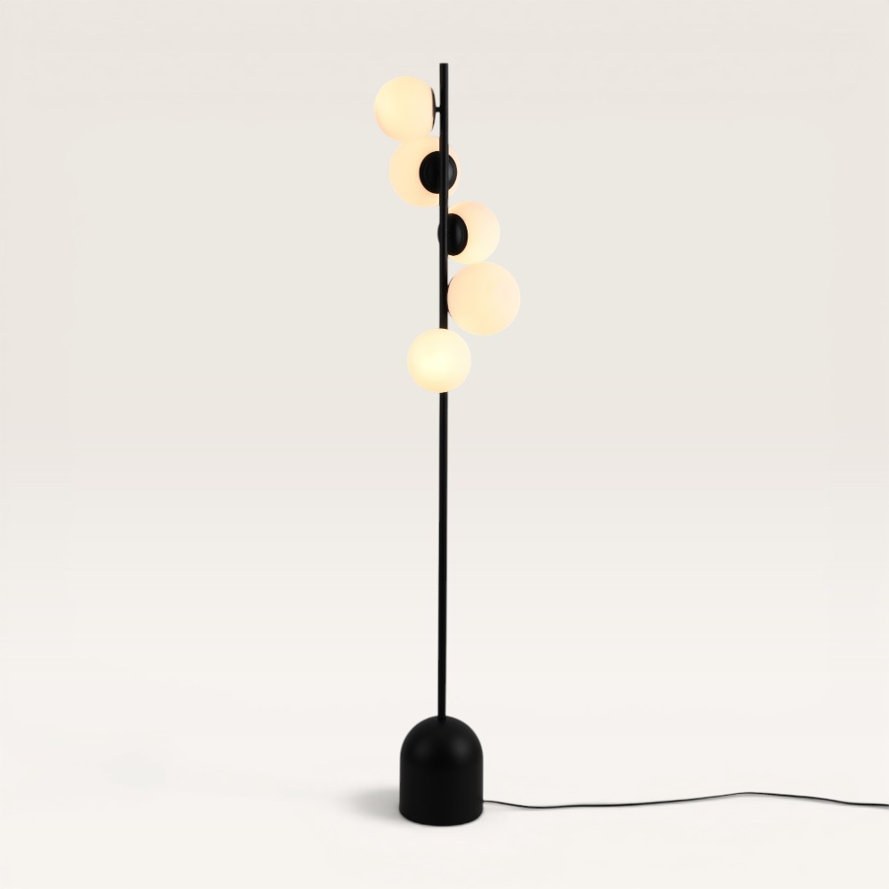 Floor lamp Evania nero V - Five opal glass globe and metal base