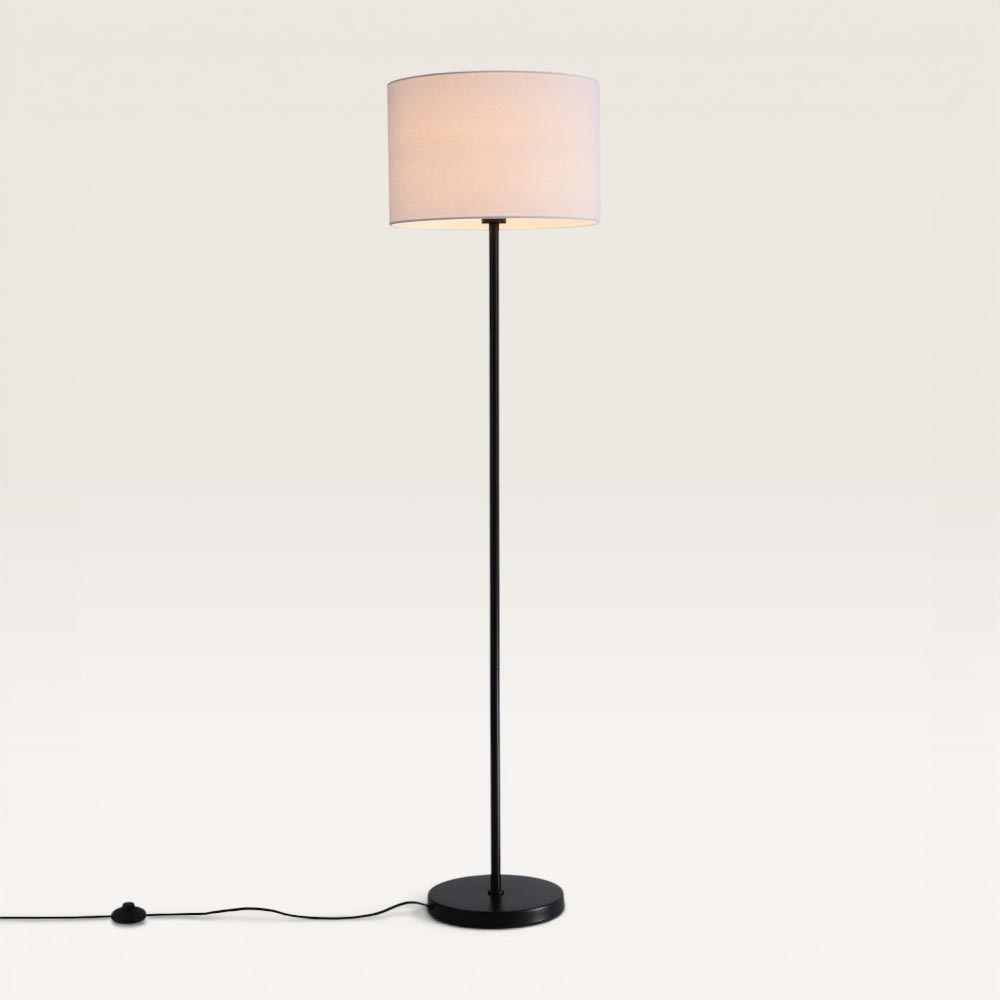 Staande lamp Lenyro bianco nero - Kap van linnen en metalen voet