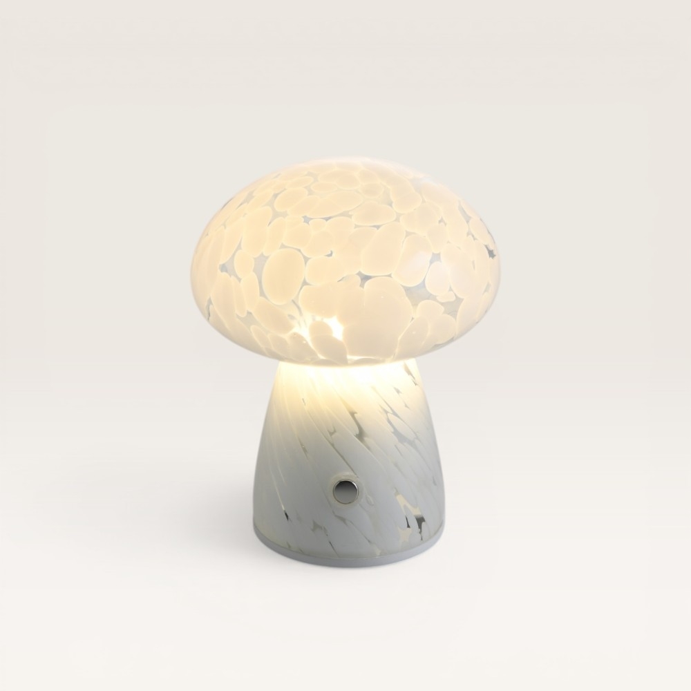 LED-Tischleuchte Elyos marmo s – Dimmbare und wiederaufladbare Pilzlampe aus Glas