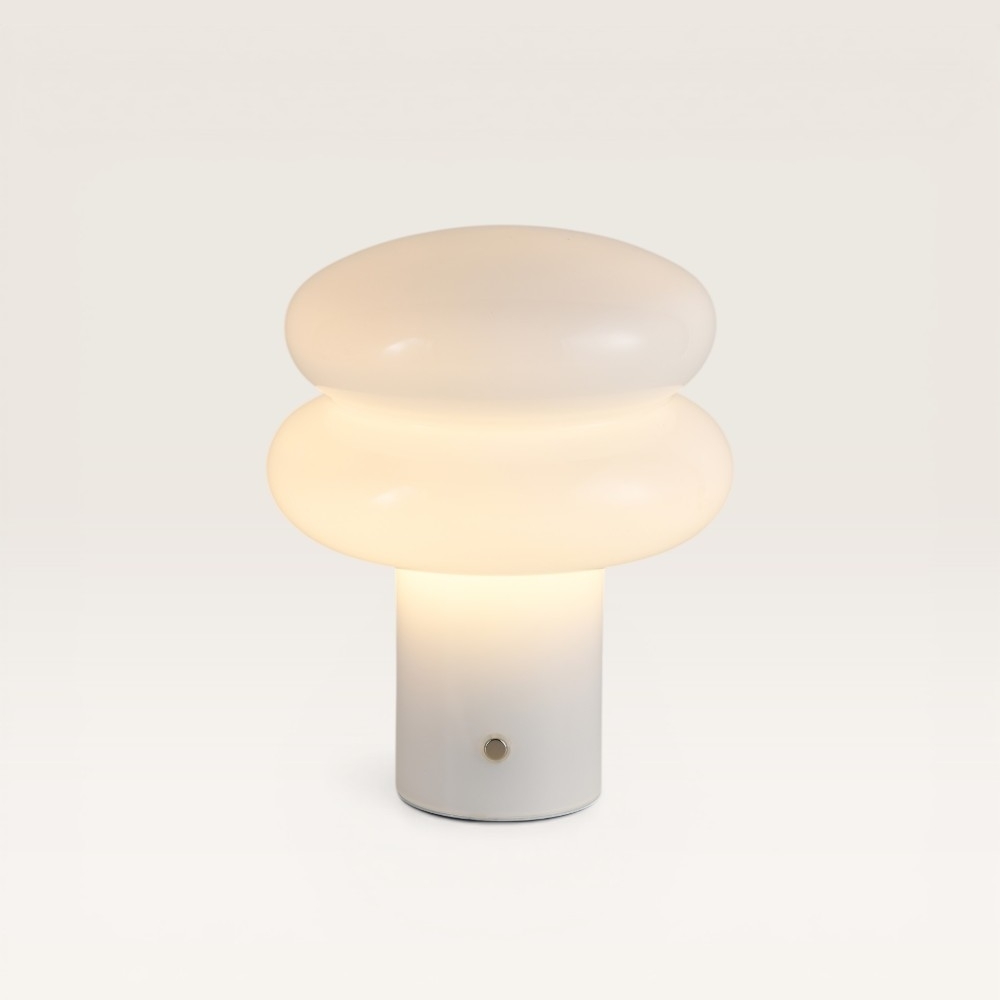 LED-Tischleuchte Elistro bianco – Dimmbare und wiederaufladbare Pilzlampe aus Glas