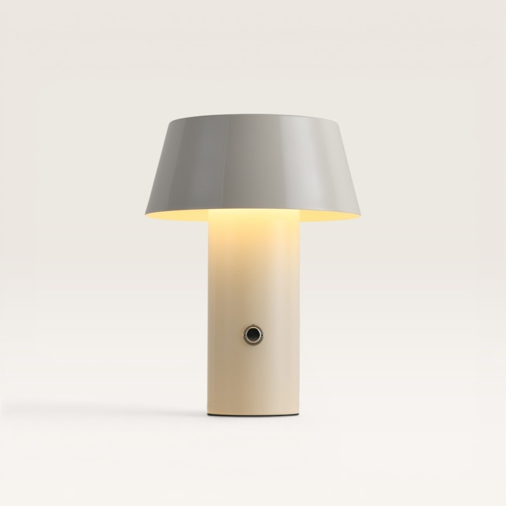 LED-Tischleuchte Cadera crema – Dimmbare und wiederaufladbare Pilzlampe aus Metall