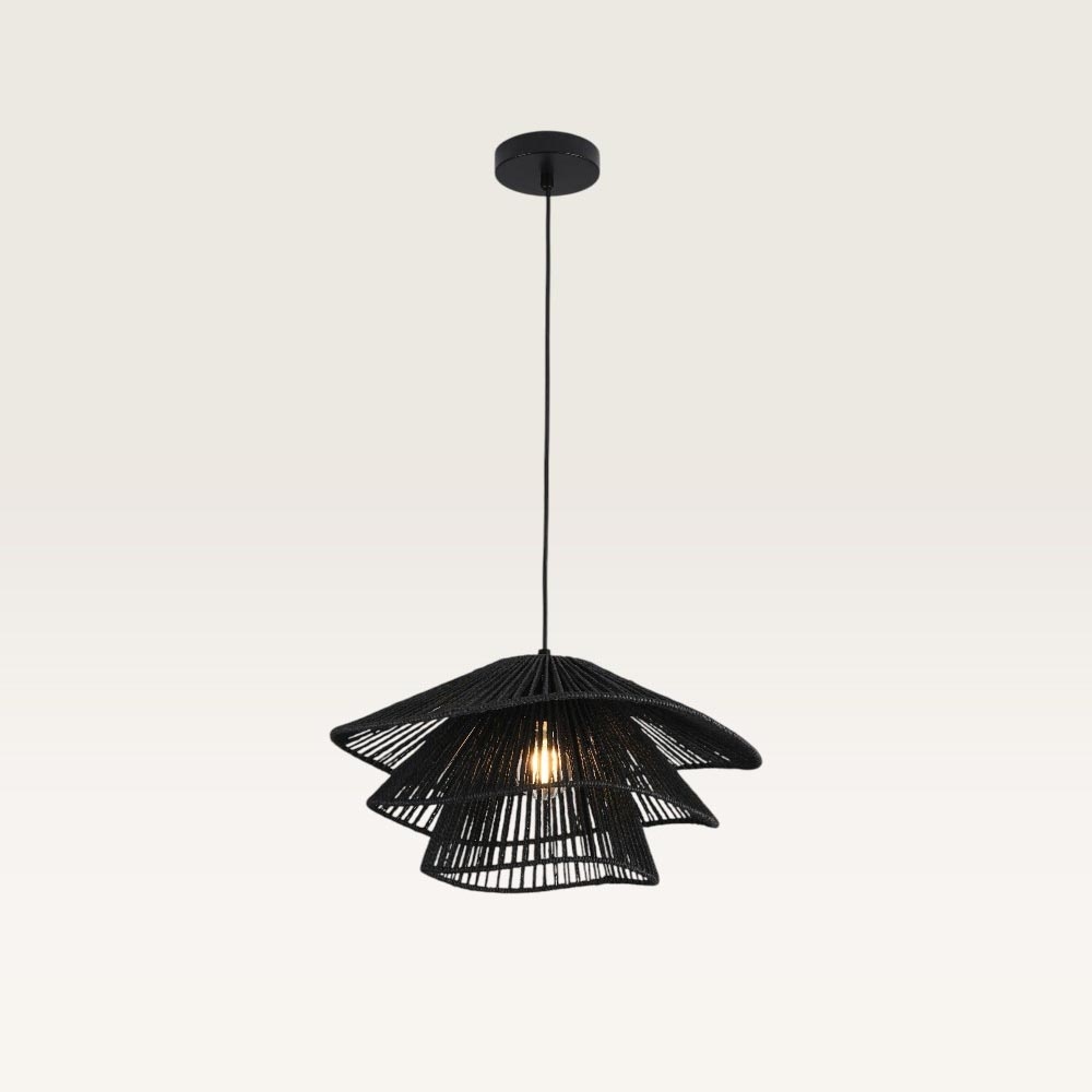 Pendelleuchte Avanta nero tre - Schwarze Lampe aus geflochtenem Papierkabel