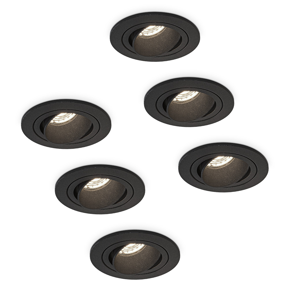 Set of 6 Philadelphia Recessed Spotlights - Dimmable LED - 4000K - 4W - Incl. GU10 - IP20 - Tiltable - Black