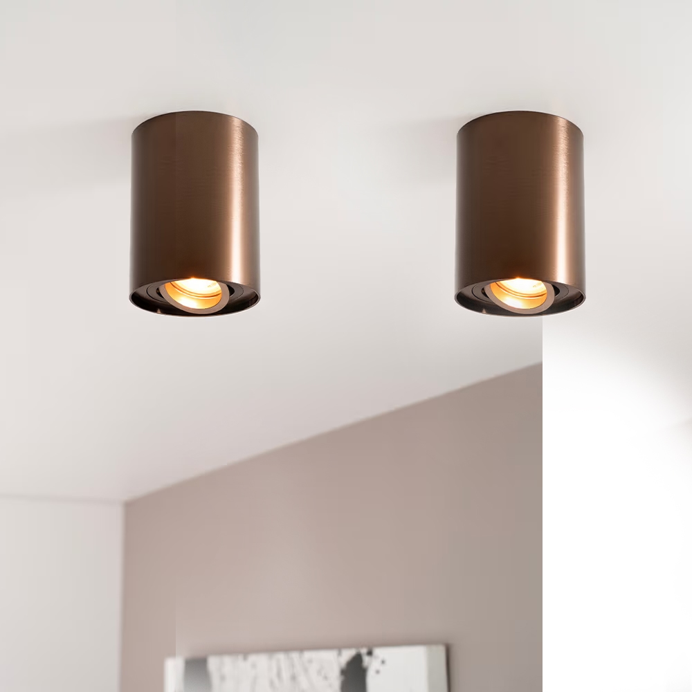 2x Solis bronzo - Cylindrical surface-mounted spotlight with a single light accent and a brushed bronze coating
