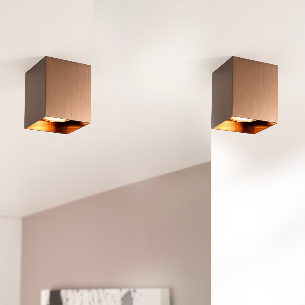 2x Astra bronzo - Cube-shaped surface-mounted spotlight with a brushed bronze design and a single light source
