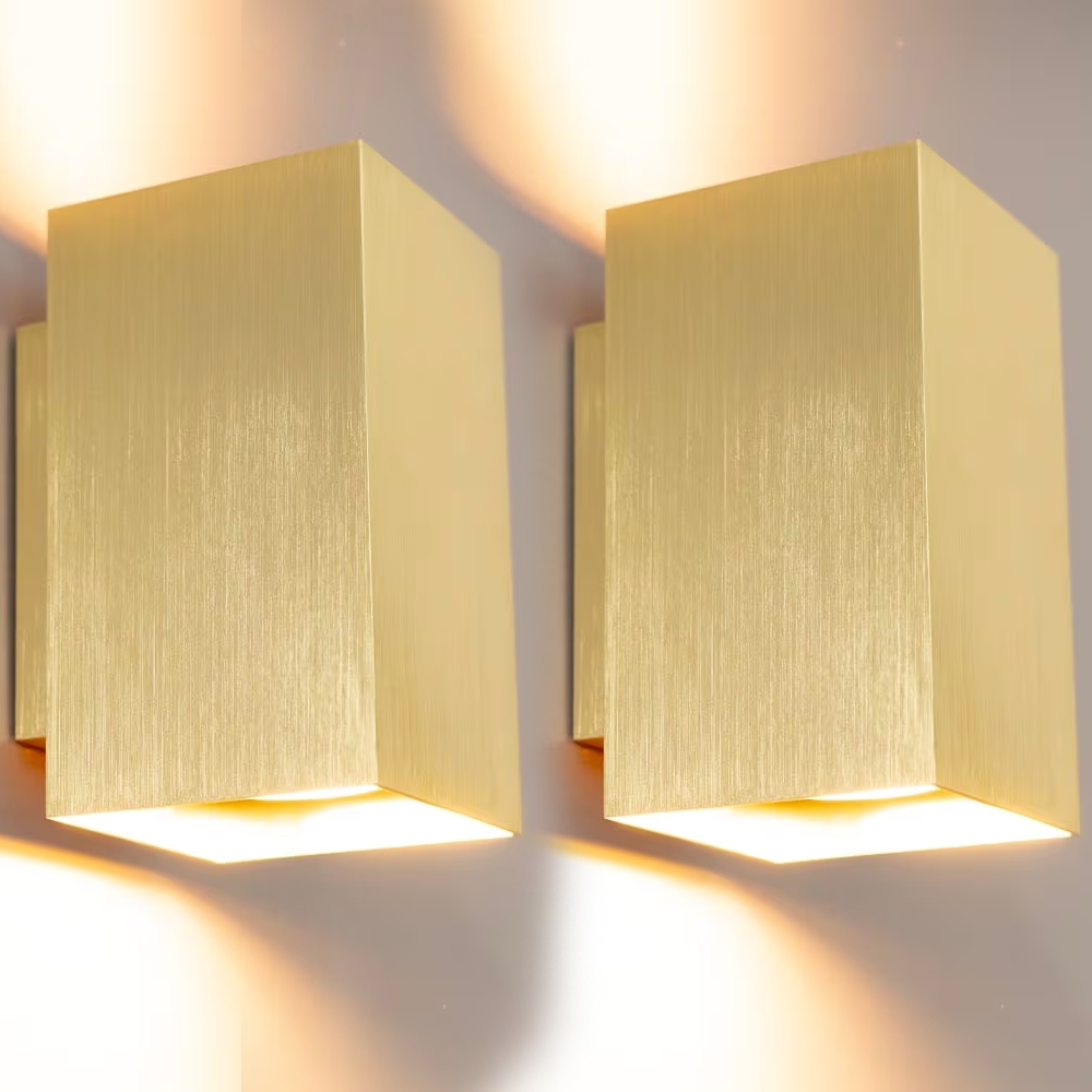 2x Cometa oro - Rechthoekige wandlamp met geborsteld gouden coating - Up and downlight