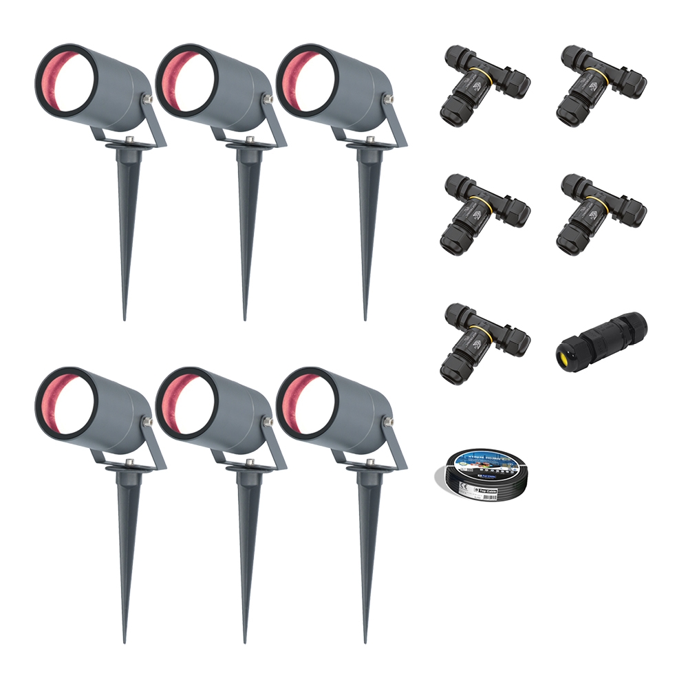 6x Spikey Smart Garden Spike Lights - WiFi - 5,5W 345lm - RGBWW - IP65 - Anthracite - Including installation material (Cable & connector)