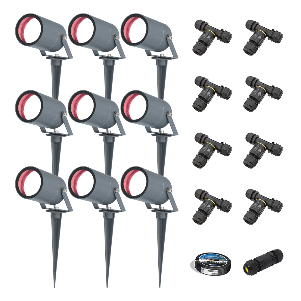 9x Spikey Smart Garden Spike Lights - WiFi - 5,5W 345lm - RGBWW - IP65 - Anthracite - Including installation material (Cable & connector)