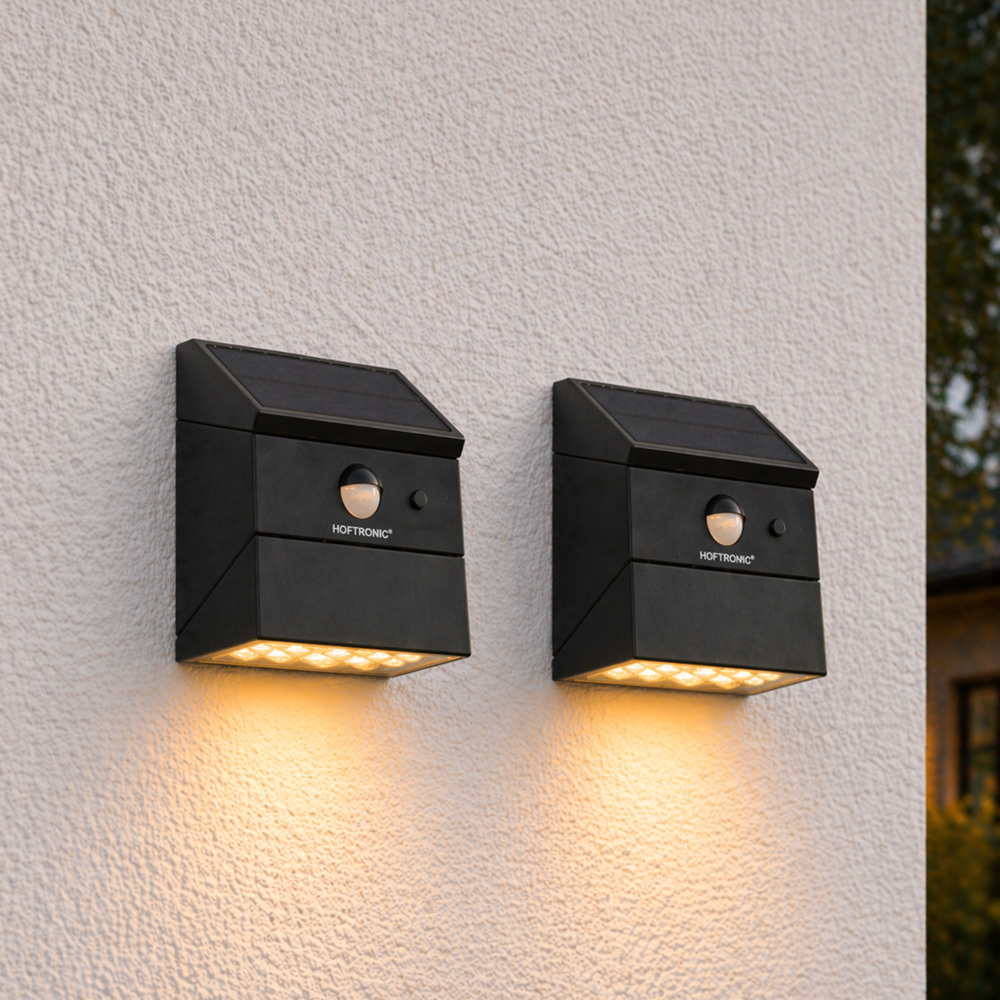 2er Set Cubos Solar LED-Wandleuchte - 2,5 W 300lm - 2700K/4000K/6000K - IP65 - Schwarz - Downlight