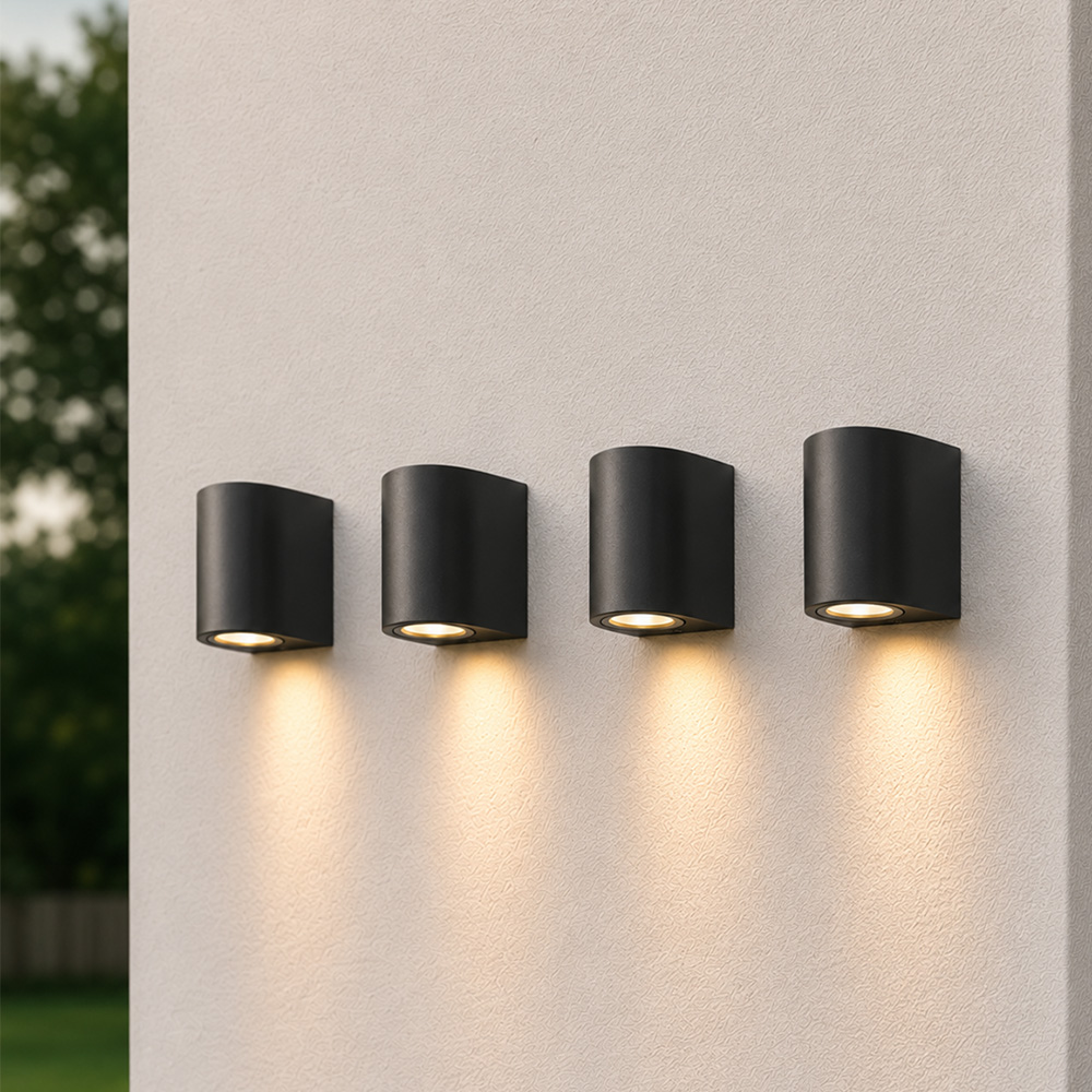 4er Set Alvin Dimmbare LED-Wandleuchte - GU10 - IP44 - Wandstrahler - Schwarz