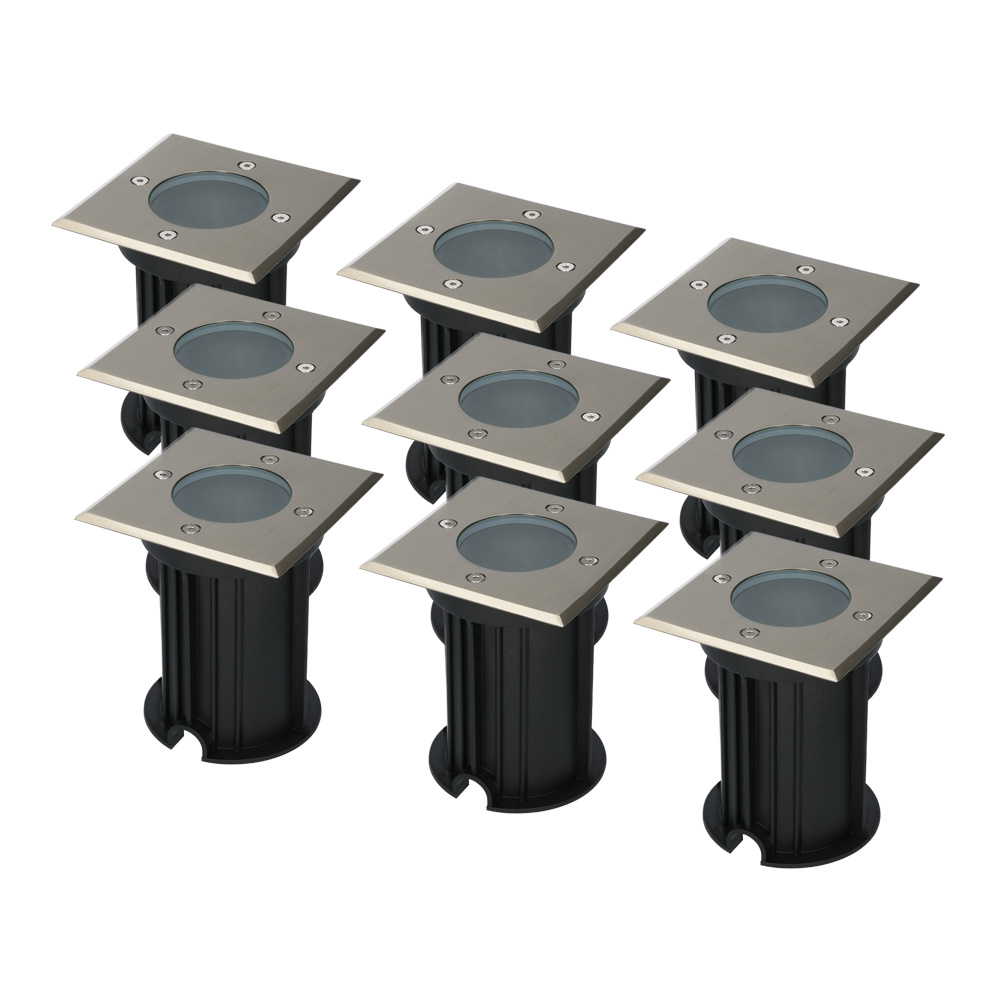 9x Ramsay LED Bodeneinbaustrahler - quadratisch - Dimmbar - GU10 - IP67 - Edelstahl