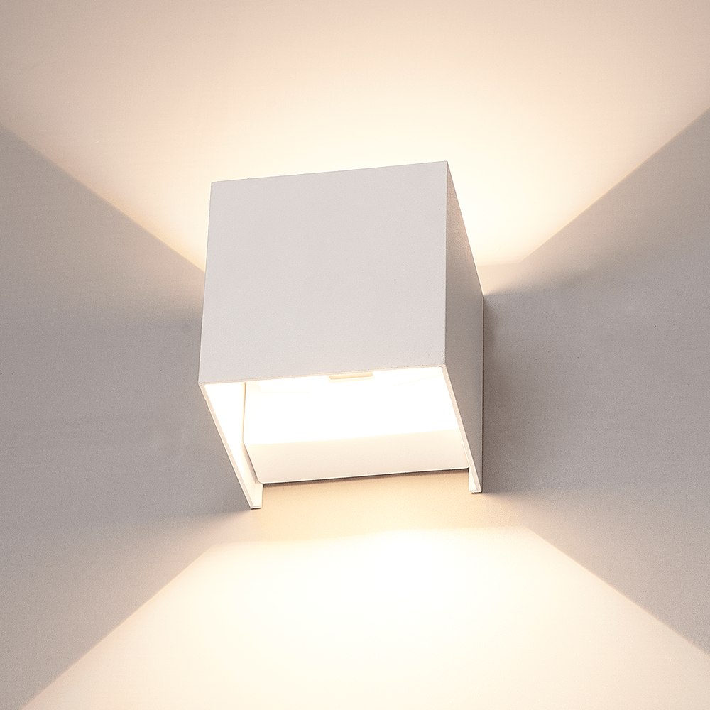 Kansas LED wall light cube - Dimmable - 7W 720lm - 3000K - IP54 - White - Up & downlight