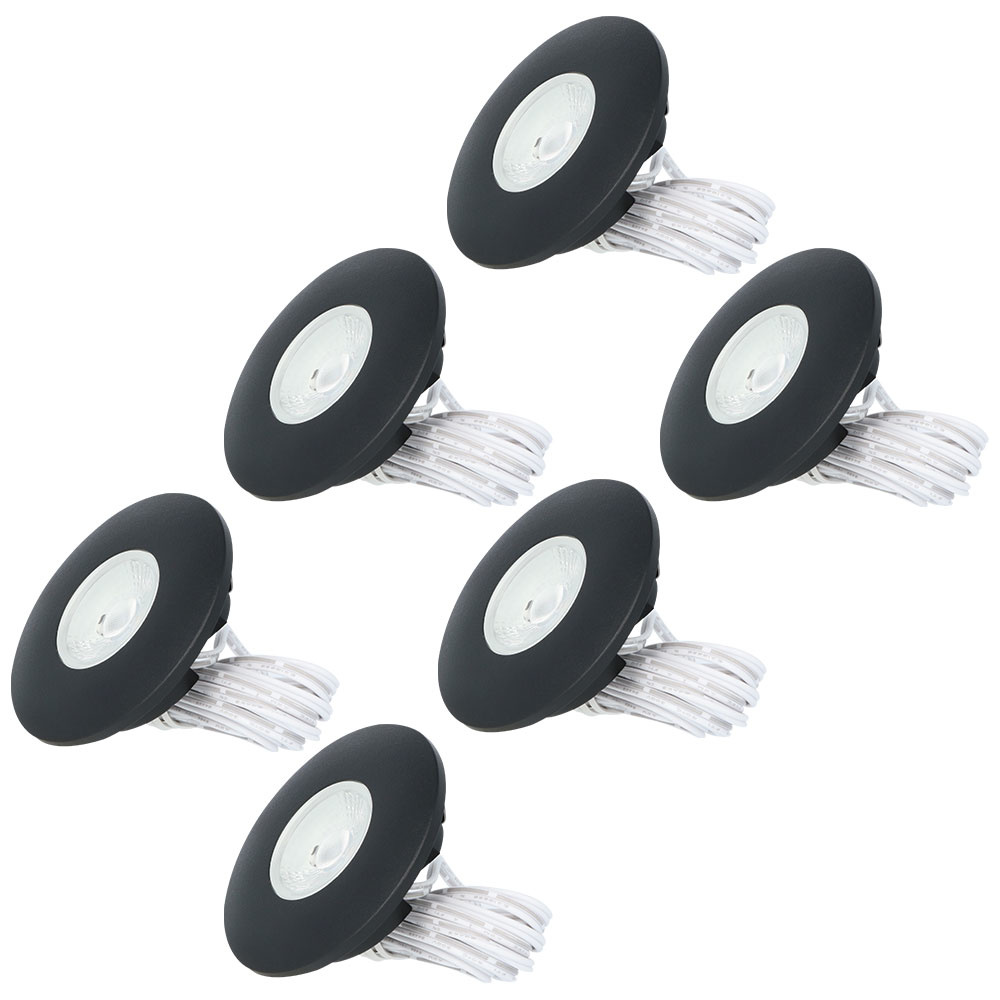 6x Pavo LED Recessed Downlights Thin - 3W 260 Lumen - 2700K - Black