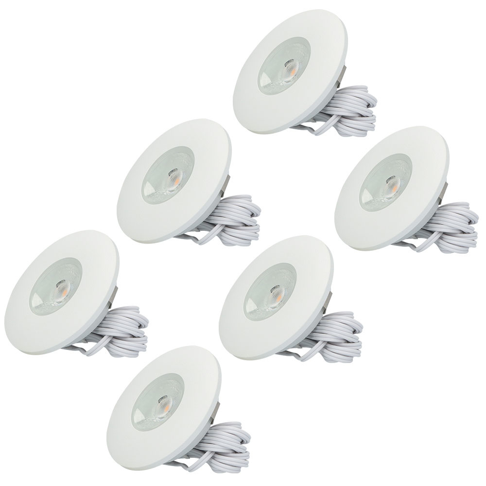 6x Pavo LED Recessed Downlights Thin - 3W 260 Lumen - 2700K - White