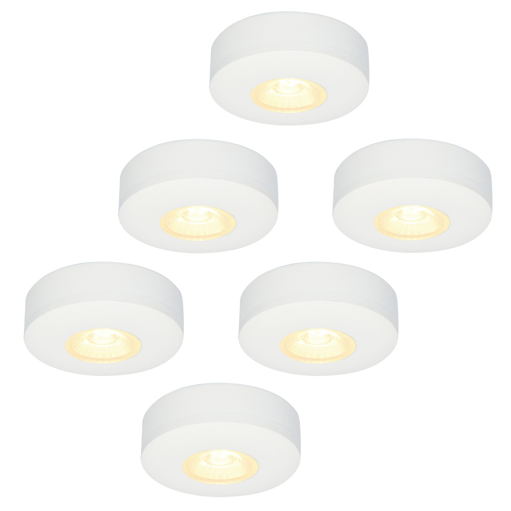 6x Pavo - Platte LED opbouwspots 23mm - 3W 300lm - 2700K - Dimbaar - IP44 - Wit