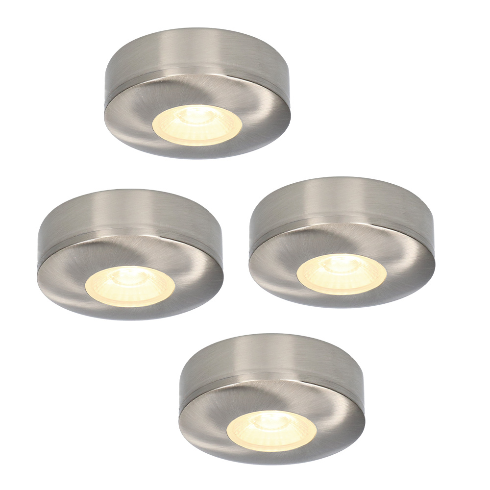 4x Pavo - Platte LED opbouwspots 23mm - 3W 300lm - 2700K - Dimbaar - IP44 - RVS