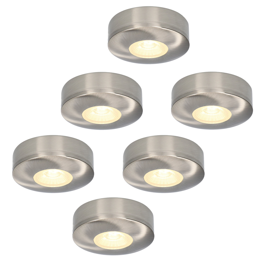 6x Pavo - Platte LED opbouwspots 23mm - 3W 300lm - 2700K - Dimbaar - IP44 - RVS