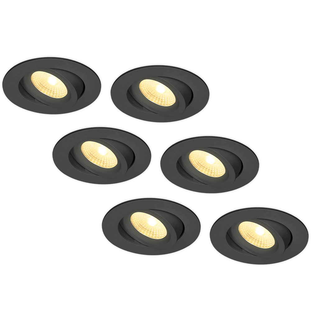 6x Salerno LED infällda spotlights - 8W 650lm - 2700K - Svängbar - Dimbar - IP44