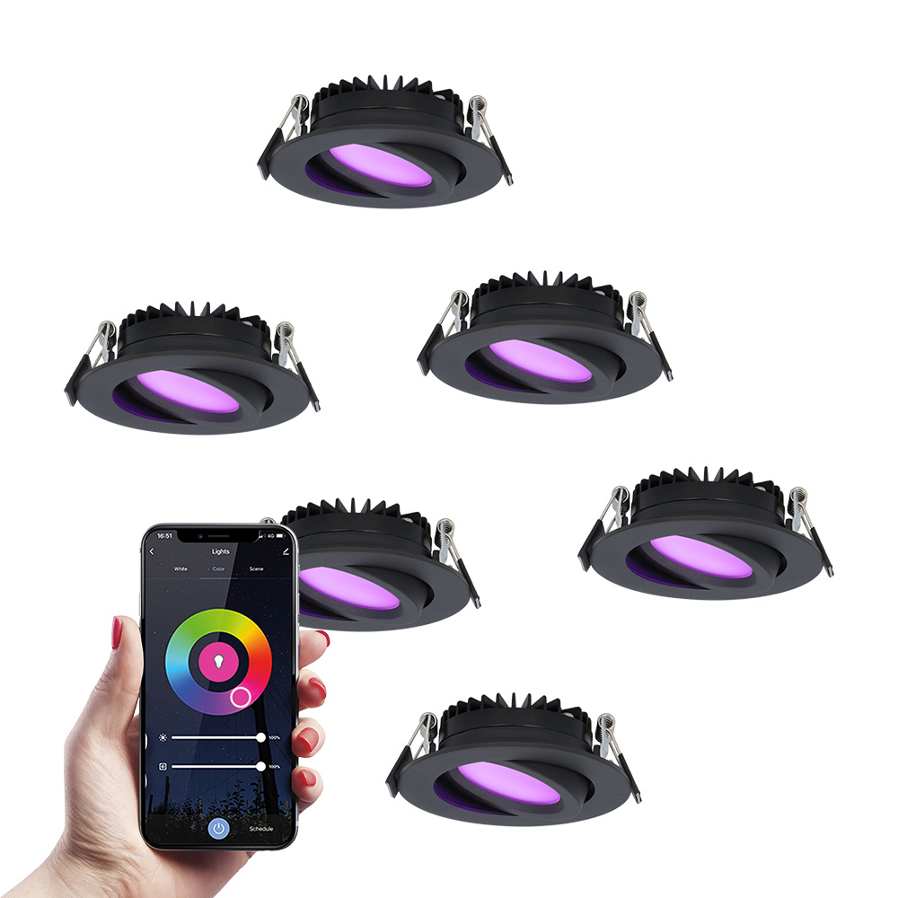 6x Rome Smart infälld spotlight - 6W 480lm - Dimbar - IP44 - Wifi - RGBWW - Svart