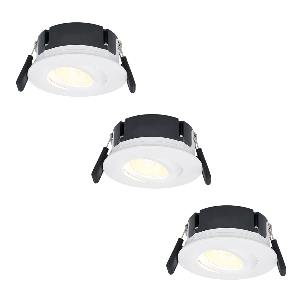 3x Napels LED Spots Flad - 8W 570lm - 2700K - Vipbar - Dæmpbar - IP65 - Hvid