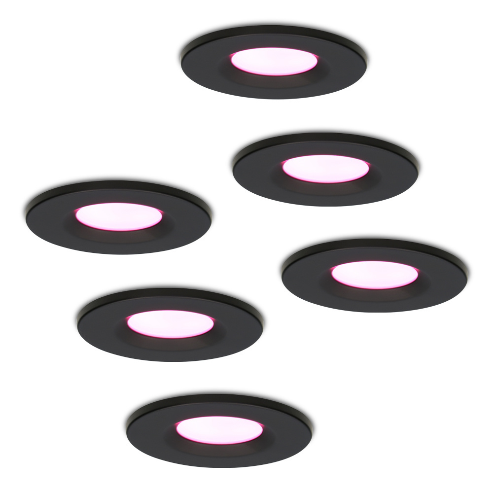 6x Venezia Smart Inbouwspots - 6W 450lm - Wifi + Ble - RGBWW - IP65 - Zwart