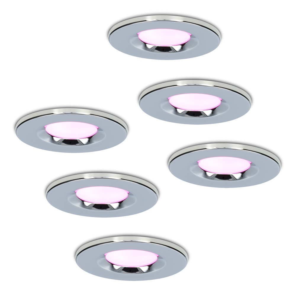 6x Venezia Spot Encastrable Connectée - 6W 450lm - Wifi - RGBWW - IP65 - Chrome