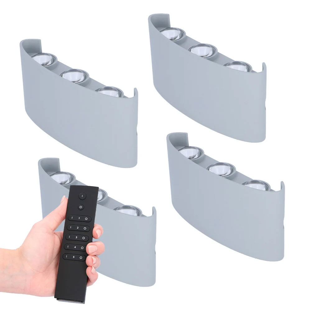 4x Tulsa LED Wandlamp - Dimbaar - Grijs - 6W 580lm - 3000K - IP54 - Incl. dimmerset
