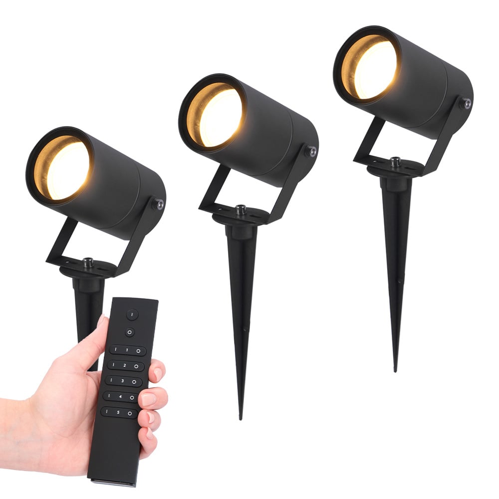 3x LED havelamper - 4W - 345lm - 2700K - sort - IP65 vandtæt - Inkl. lysdæmper