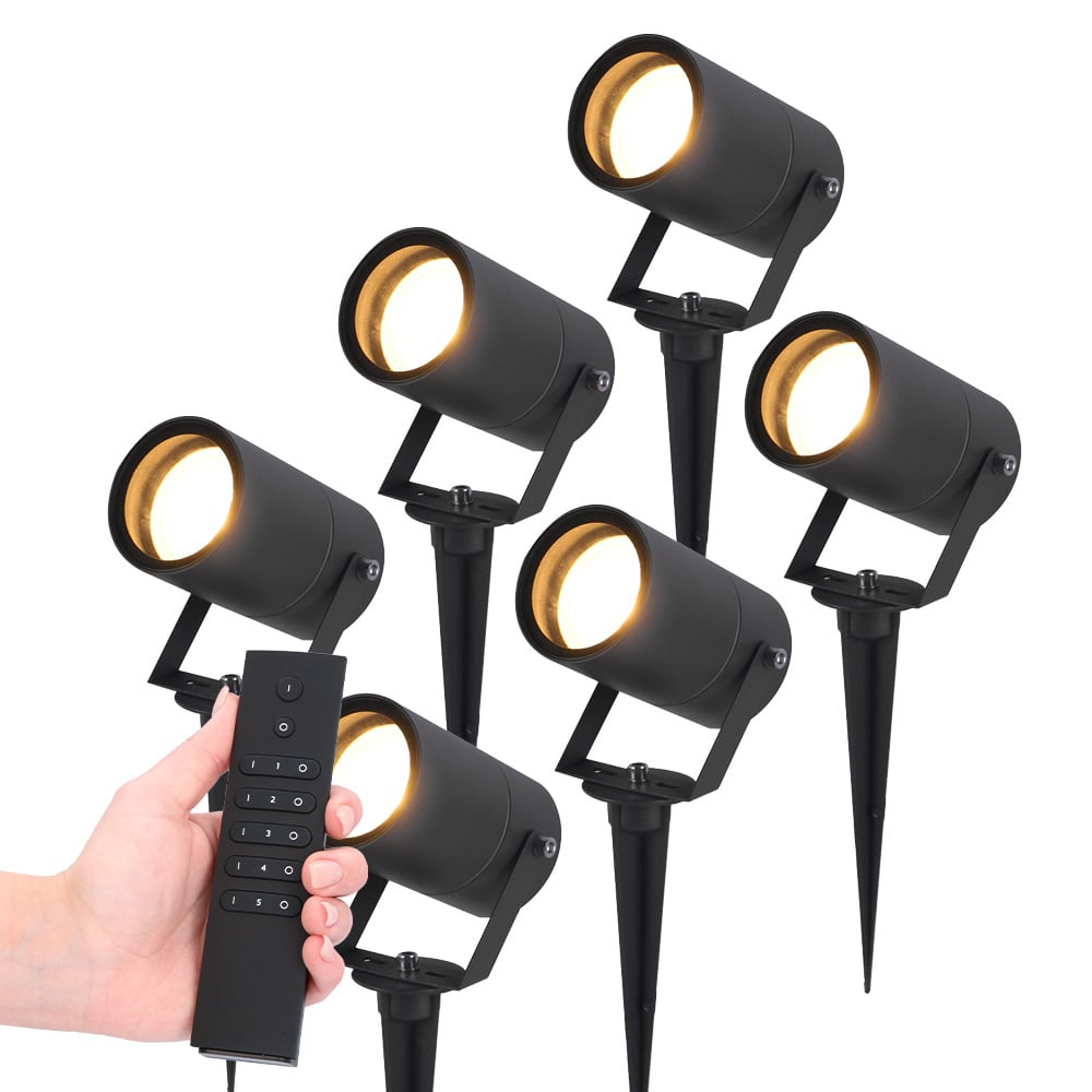 6x LED havelamper - 4W - 345lm - 2700K - sort - IP65 vandtæt - Inkl. lysdæmper