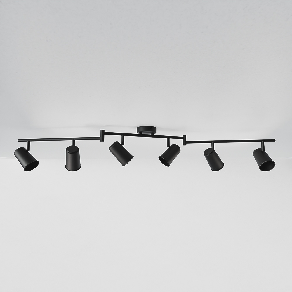 Riga LED Plafondlamp - 6 spots - Kantelbaar - GU10 - IP20 - Zwart