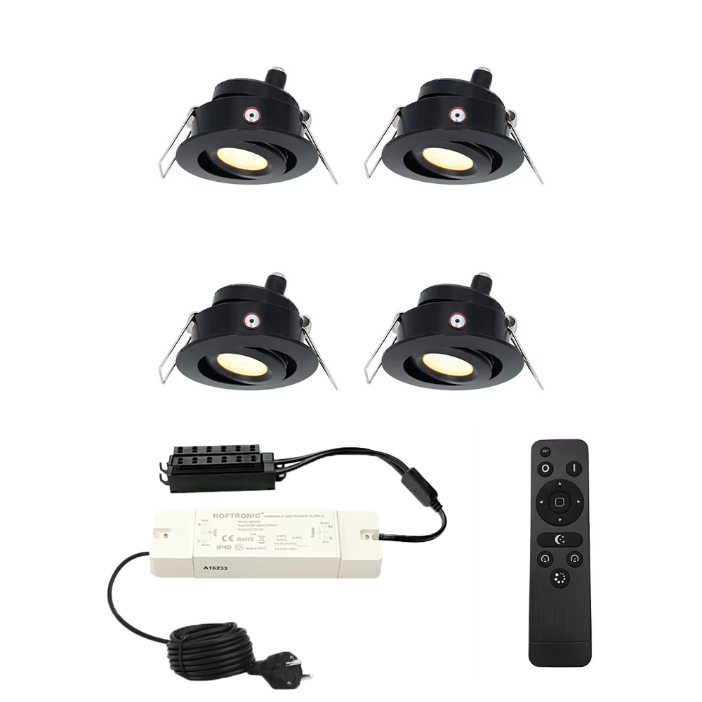 4x Sienna 12V inbouwspots - 3W 200lm 2700K - IP44 - kantelbaar - afstandsbediening