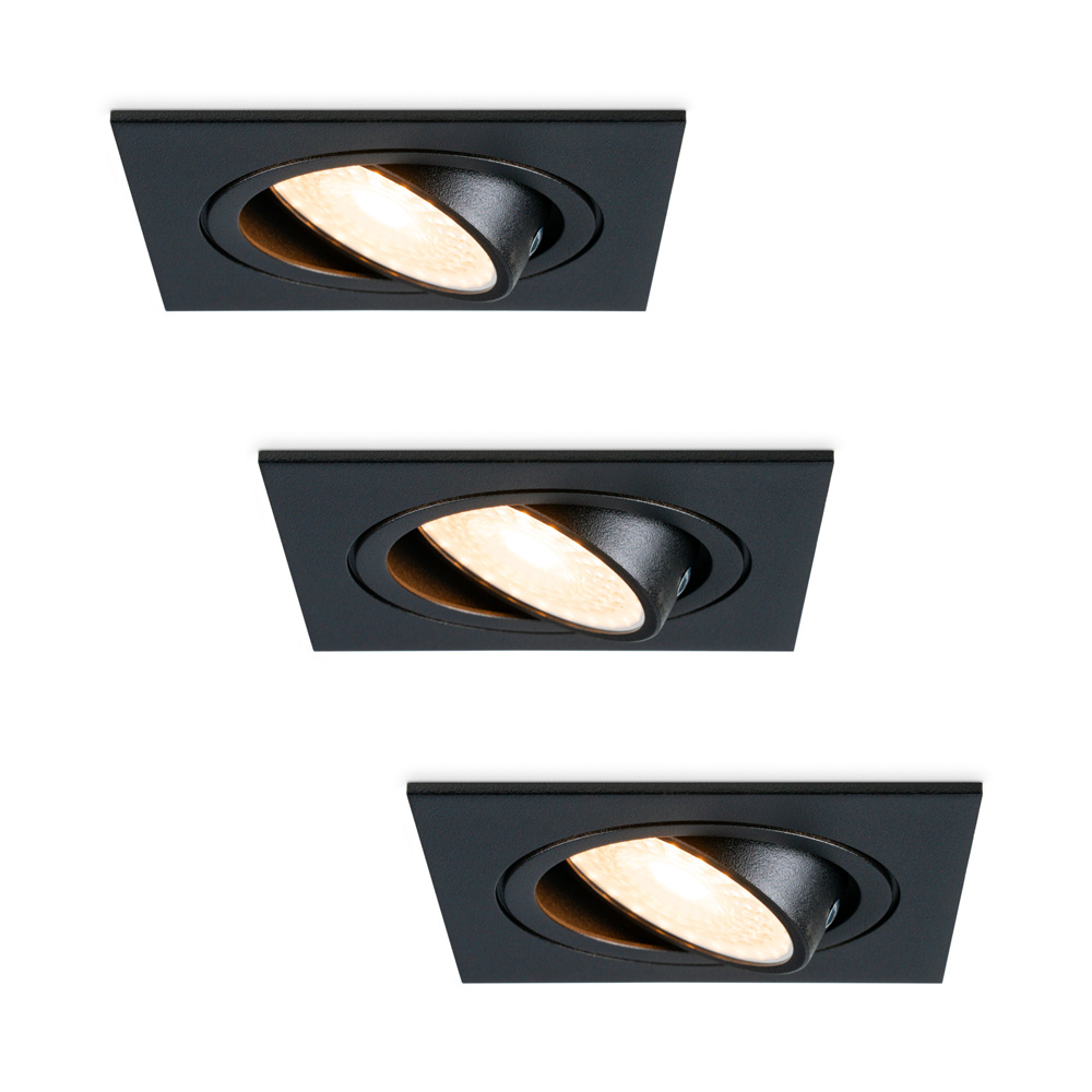 3x Mallorca LED Einbaustrahler Eckig - 4W 345 lumen - 2700K - Schwenkbar - Schwarz